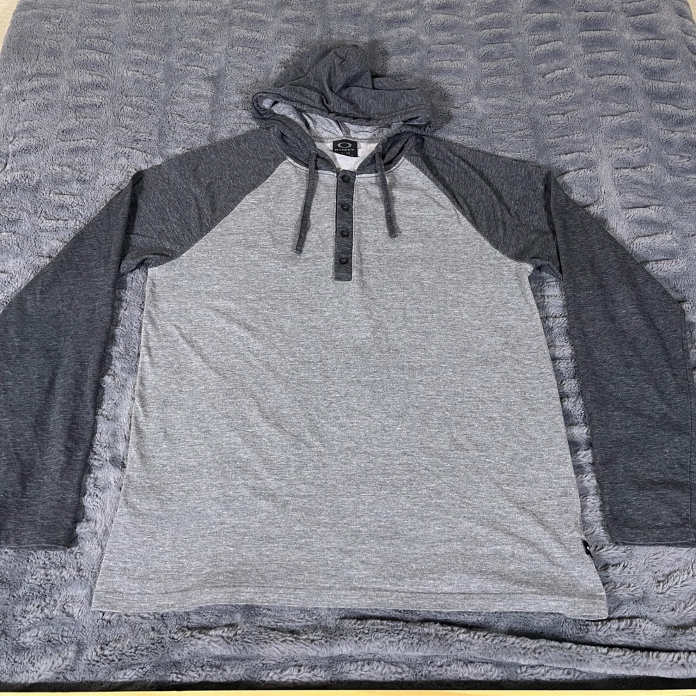 Oakley Mens XL Henley Hoodie Long Sleeve‎ Raglan Two Tone Gray Heather AP393